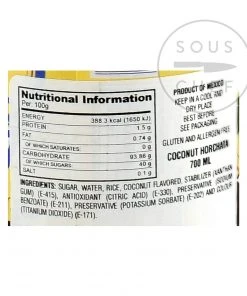Ingredients El Yucateco Coconut Flavour Horchata 700ml