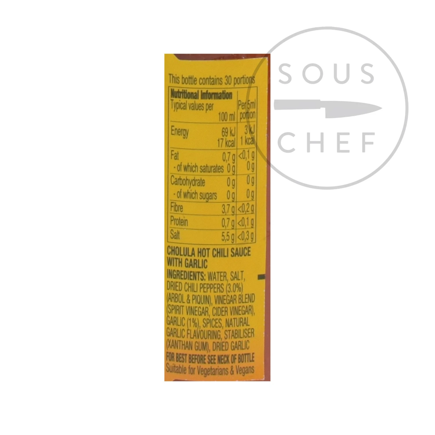 Cholula Garlic Hot Sauce 150ml Ingredients 5 Cholula Garlic Hot Sauce 150ml Ingredients