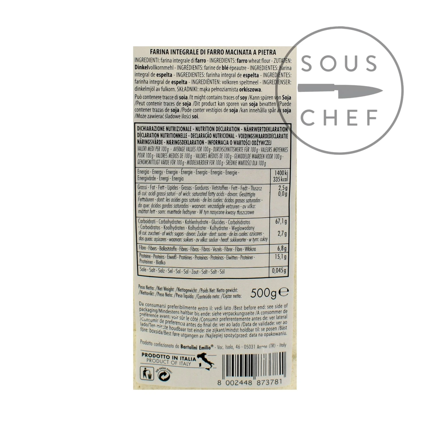 Bartolini Spelt (Farro) Flour 500g Ingredients 4 Bartolini Spelt (Farro) Flour 500g Ingredients