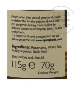 Opies Green Peppercorns In Brine 115g Ingredients
