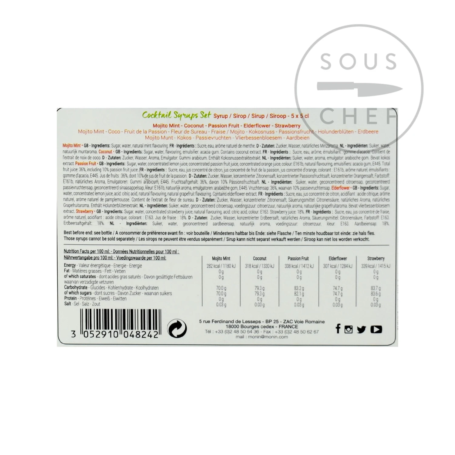 Monin Cocktail Syrup Set 5 X 50ml Ingredients 4 Monin Cocktail Syrup Set 5 X 50ml Ingredients