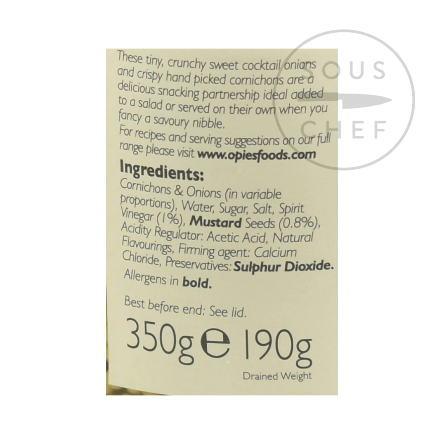 Opies Ingredients Cornichons And Pickled Onions 350g 5 Opies Ingredients Cornichons And Pickled Onions 350g