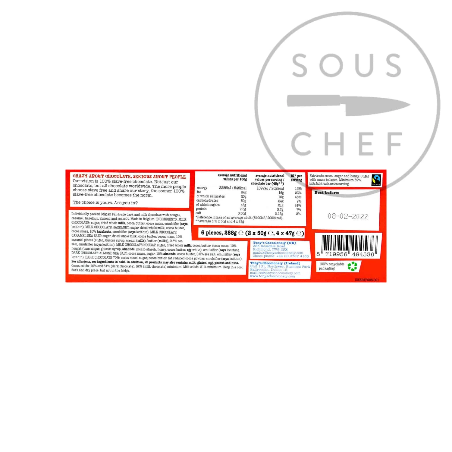 Tony's Chocolonely Chocolate Rainbow Tasting Pack (6 X 47/50g) 4 Tony's Chocolonely Chocolate Rainbow Tasting Pack (6 X 47/50g)