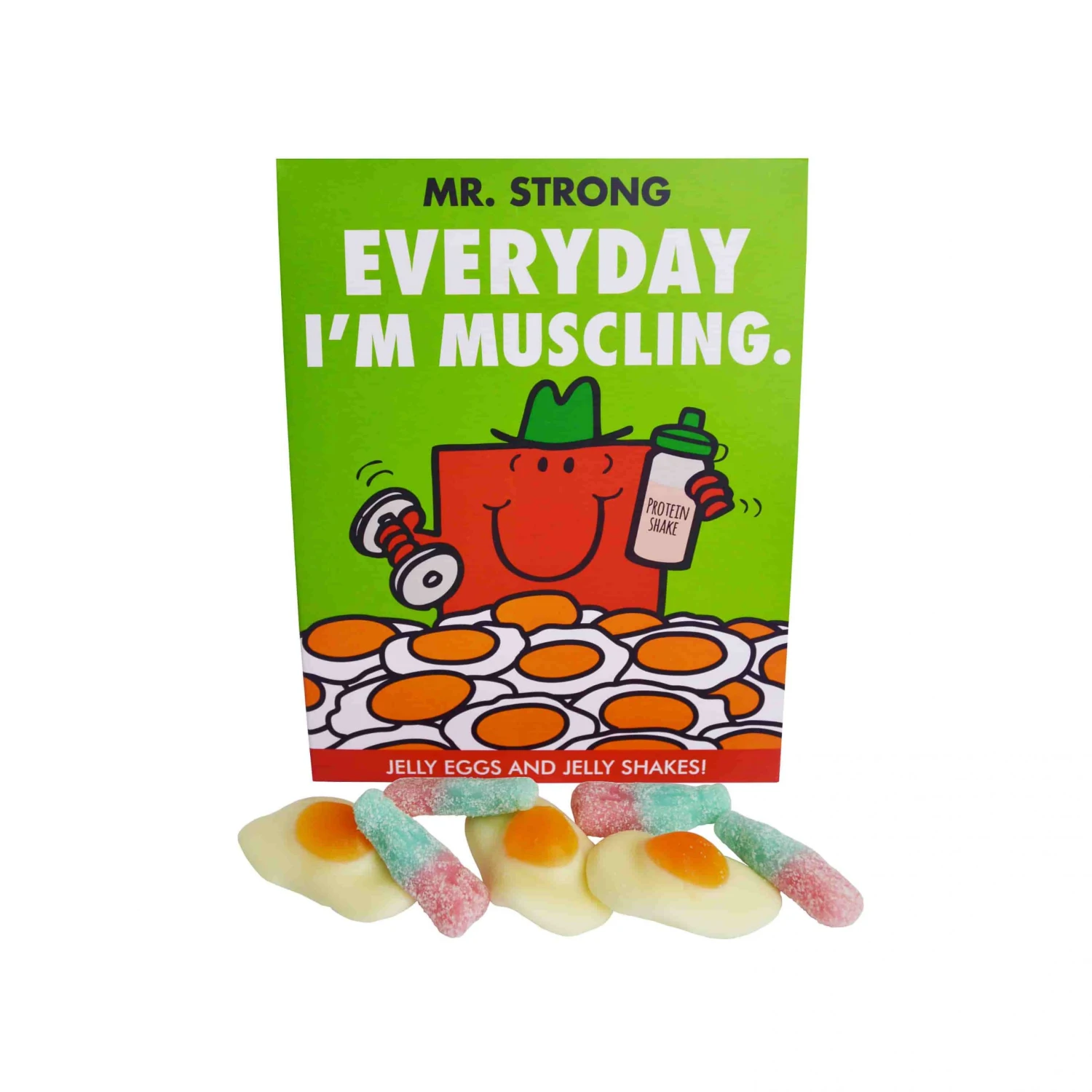 Mr Men And Little Miss Mr Strong Jelly Eggs & Jelly Shakes 100g 3 Mr Men And Little Miss Mr Strong Jelly Eggs & Jelly Shakes 100g