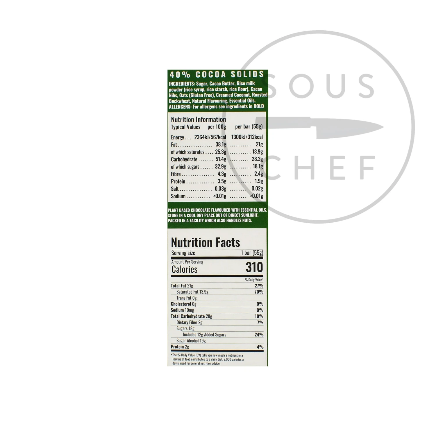 Ingredients Wizards Plant Based Vanilla Chocolate 55g 4 Ingredients Wizards Plant Based Vanilla Chocolate 55g