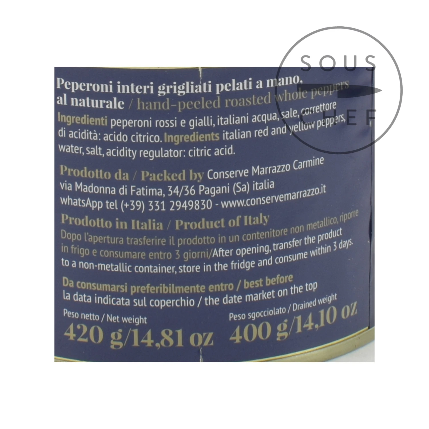 Ingredients Casa Marrazzo Whole Grilled Hand-Peeled Peppers In Brine 420g 6 Ingredients Casa Marrazzo Whole Grilled Hand-Peeled Peppers In Brine 420g