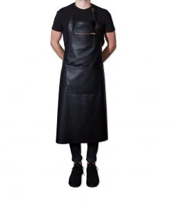 Dutchdeluxes Extra Long Leather Zipper Apron In Classic Black