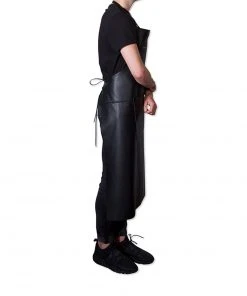 Dutchdeluxes Extra Long Leather Zipper Apron In Classic Black