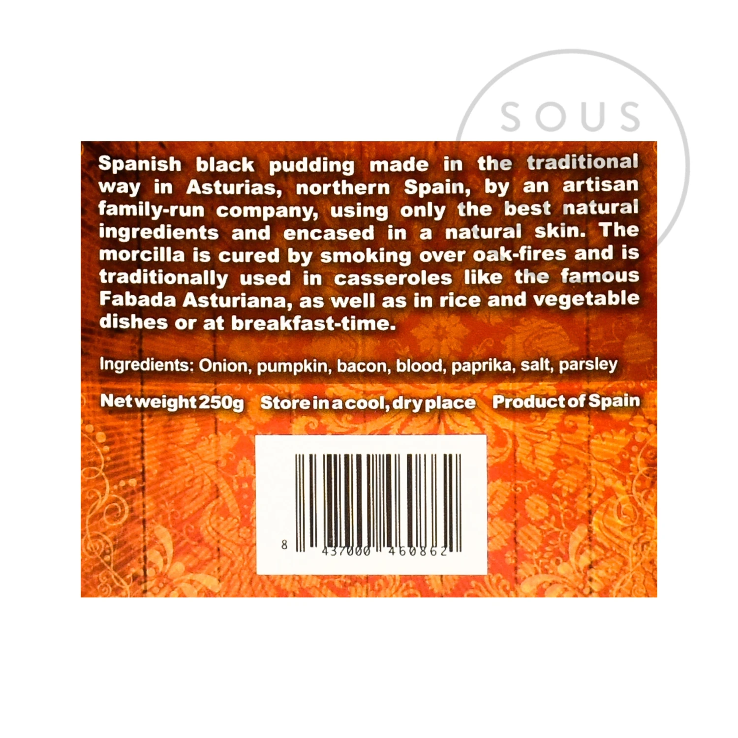 Delicioso Ingredients Smoked Asturian Morcilla 250g 5 Delicioso Ingredients Smoked Asturian Morcilla 250g