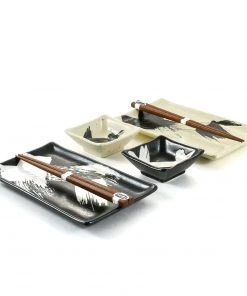 Kiji Stoneware & Ceramics Kuro To Shiro Sushi Serving Set