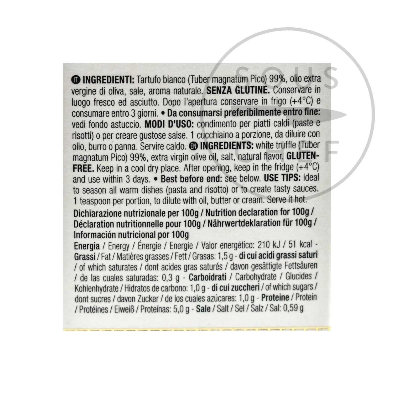 Tartuflanghe Pure 99% White Truffle Puree 30g Ingredients 4 Tartuflanghe Pure 99% White Truffle Puree 30g Ingredients
