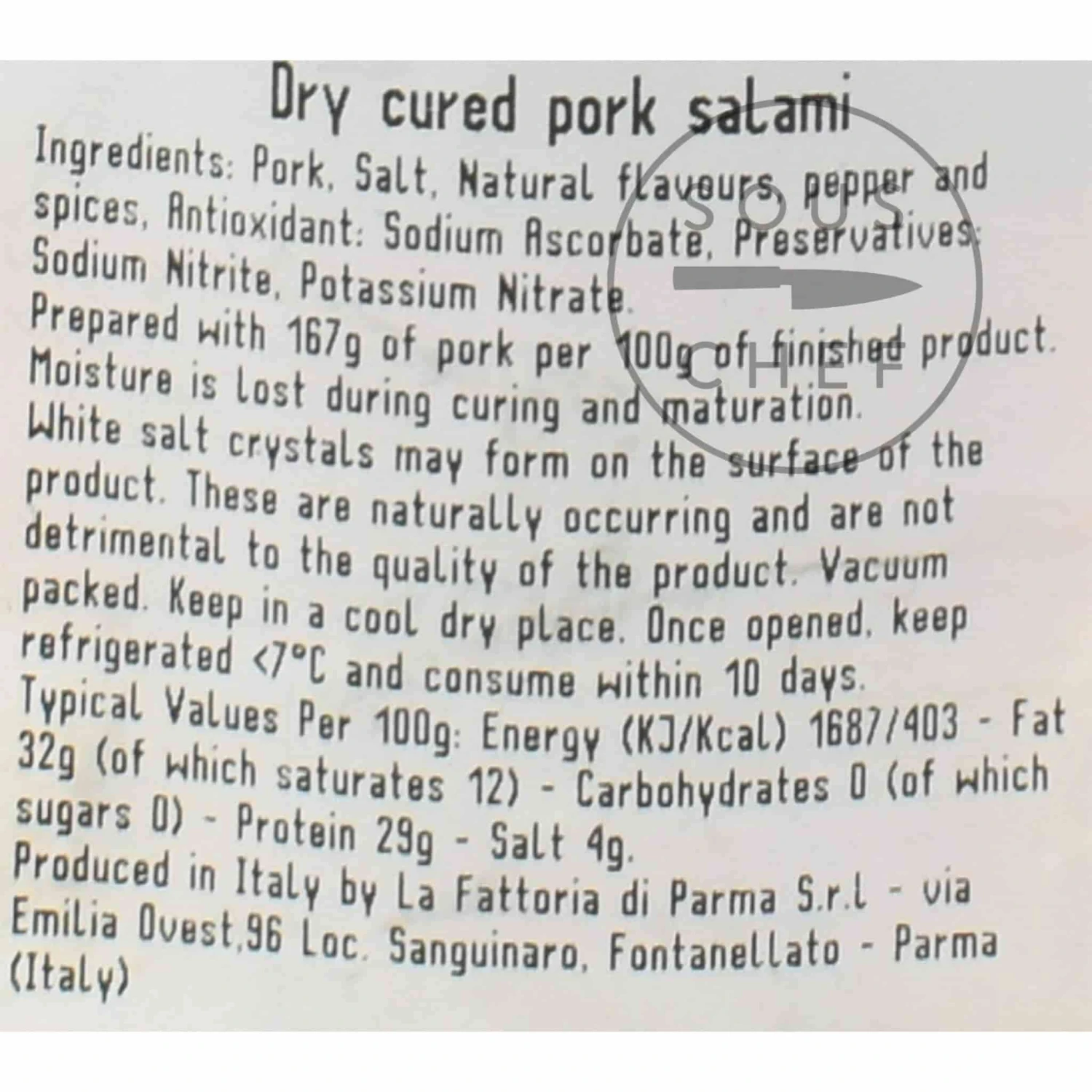 La Fattoria Di Parma Salami Felino IGP Riserva 290g Ingredients 4 La Fattoria Di Parma Salami Felino IGP Riserva 290g Ingredients