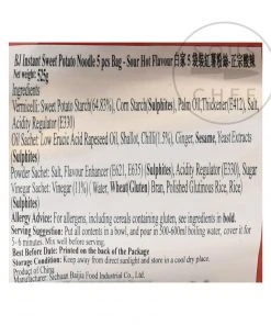 BJ Instant Potato Vermicelli Noodles - Sour Hot 5 Packs 525g Ingredients