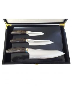 Suncraft Cookware Seki 3 Layer Knife Trio With Wooden Gift Box
