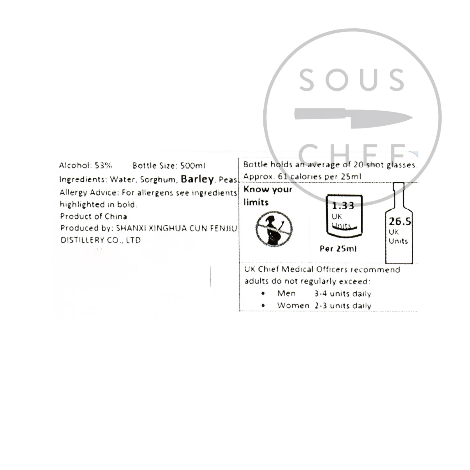 XingHuaCun Fen Chiew - 30yrs 53% Ingredients 4 XingHuaCun Fen Chiew - 30yrs 53% Ingredients