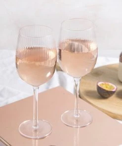 BarCraft Tableware Ribbed Wine Glasses 450ml Set Of 2 12 BarCraft Tableware Ribbed Wine Glasses 450ml Set Of 2