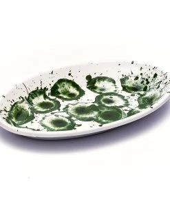 Kapka Splatter Madness Enamel Oval Serving Plate Green 31cm