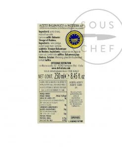 Ingredients Defrutum Balsamic Vinegar IGP 4 Yr Aged - 2 Crowns 250ml