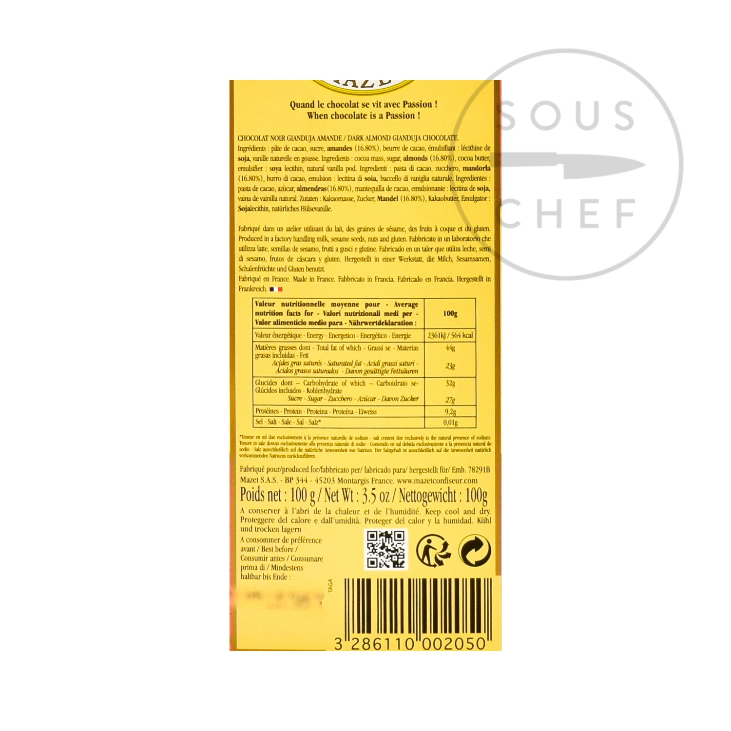 Ingredients Mazet De Montargis Dark Chocolate With Almond 100g 4 Ingredients Mazet De Montargis Dark Chocolate With Almond 100g