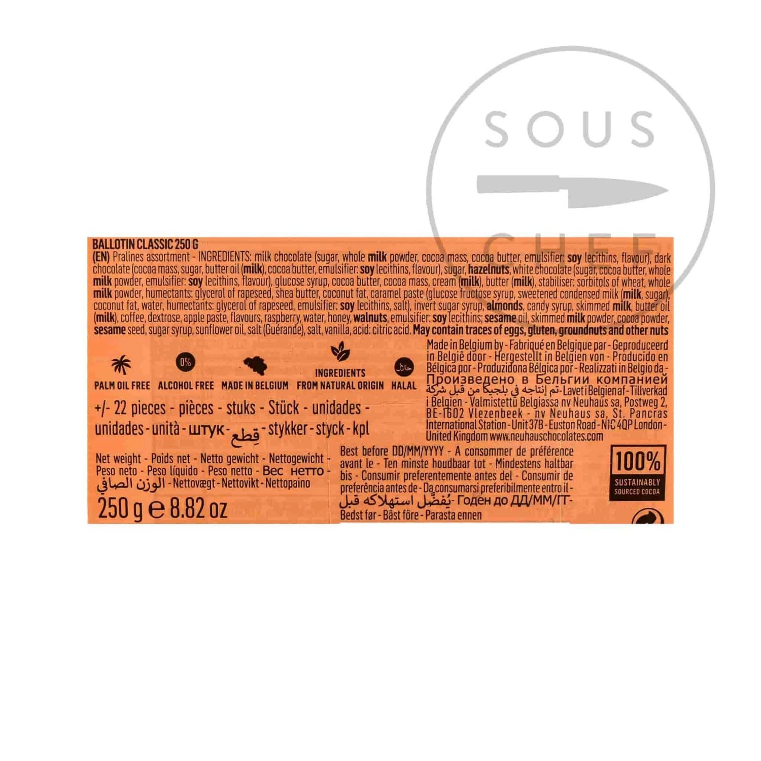 Neuhaus Belgian Chocolates Neuhaus Belgian Chocolate Classic Ballotin - Praliné Ganache & Gianduja 250g 6 Neuhaus Belgian Chocolates Neuhaus Belgian Chocolate Classic Ballotin - Praliné Ganache & Gianduja 250g