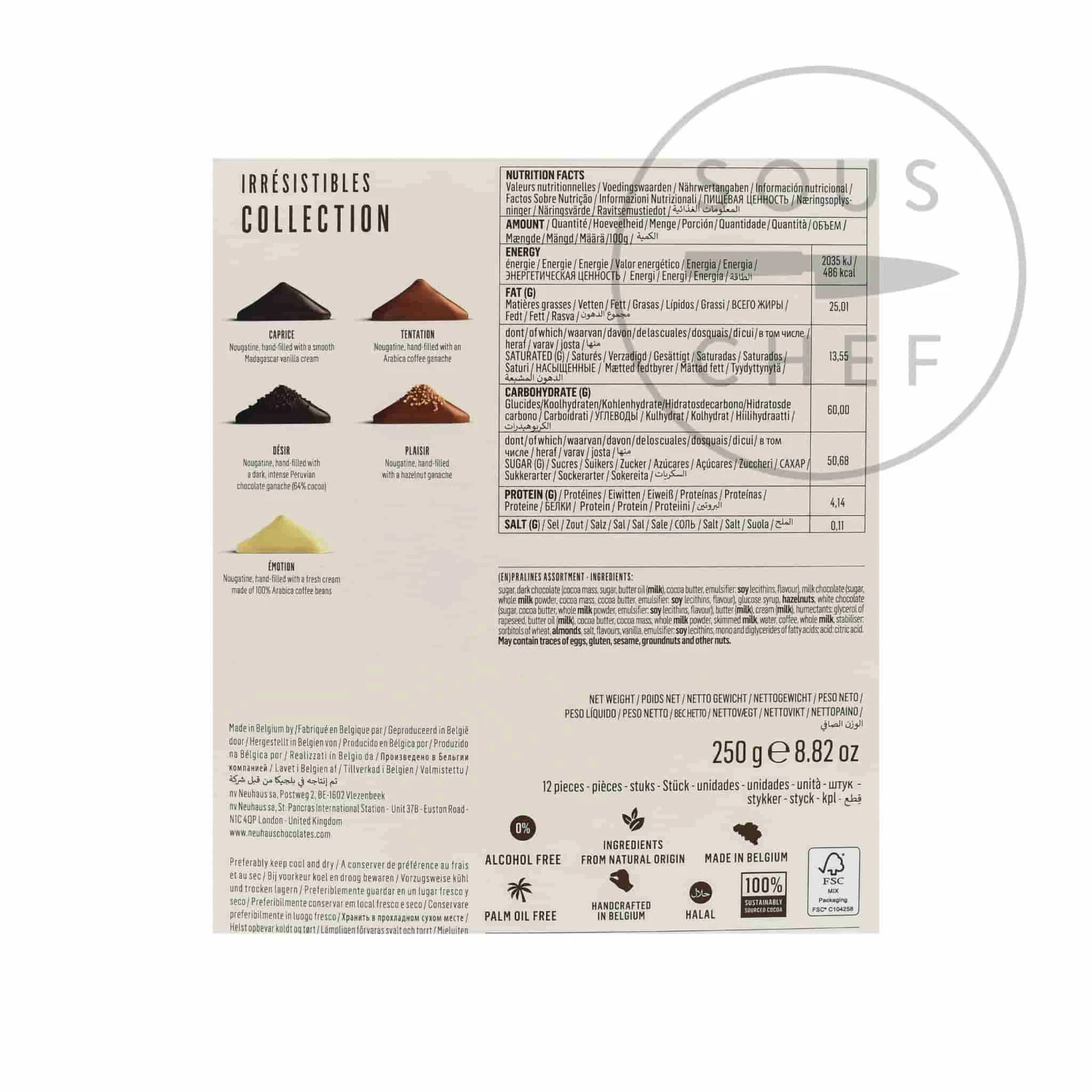 Ingredients Neuhaus "Irresistibles" Belgian Chocolate Selection 250g 5 Ingredients Neuhaus "Irresistibles" Belgian Chocolate Selection 250g