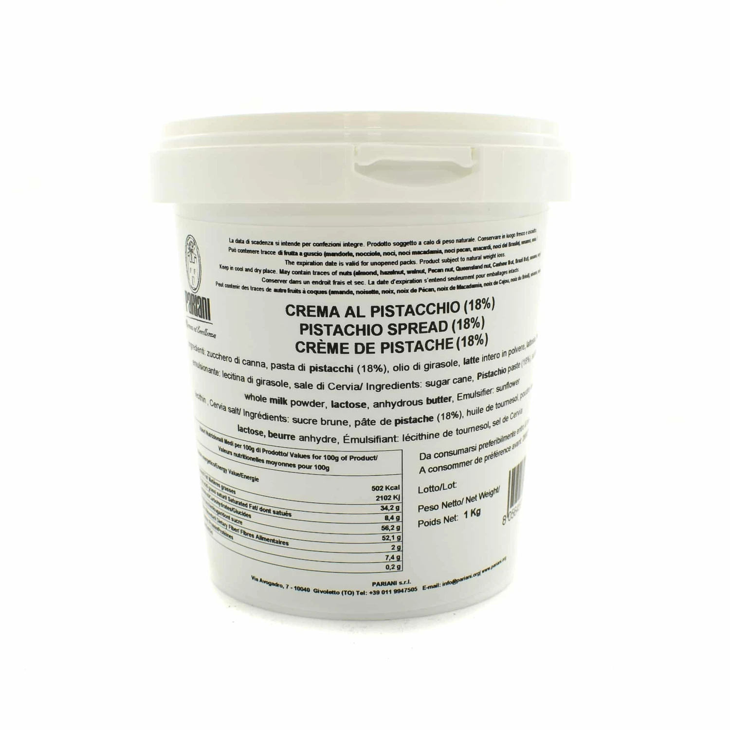 Ingredients Pariani Pistachio Spread 18% 1kg 3 Ingredients Pariani Pistachio Spread 18% 1kg