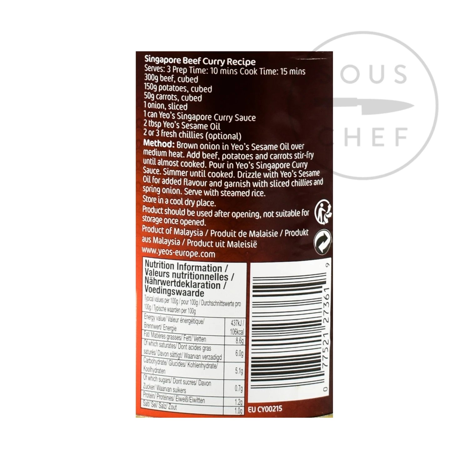 Yeo's Singapore Hot Curry Sauce 400ml Ingredients 5 Yeo's Singapore Hot Curry Sauce 400ml Ingredients