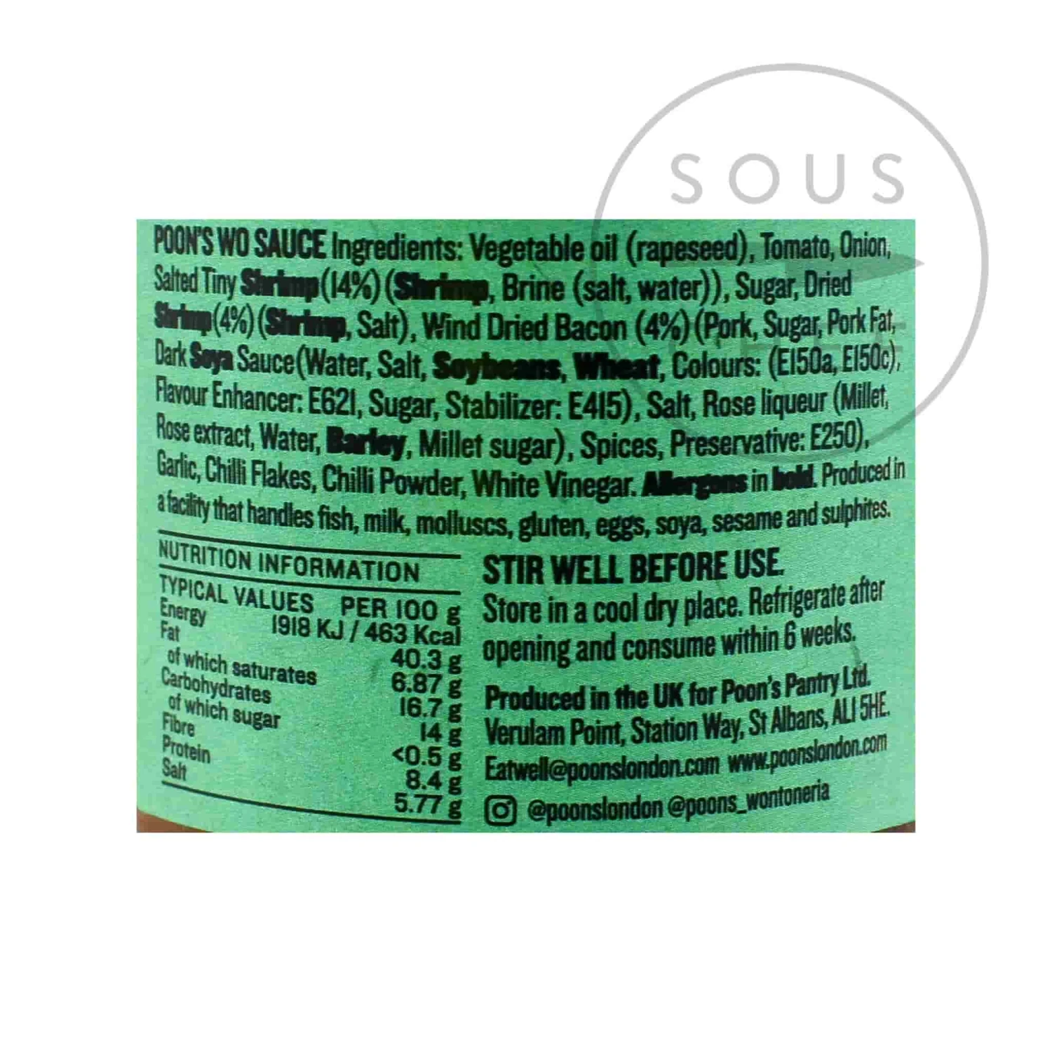 Ingredients Poon's WO Sauce 118g 4 Ingredients Poon's WO Sauce 118g