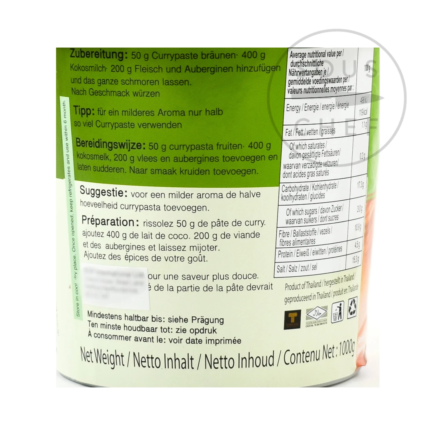 Ingredients Mae Ploy Green Curry Paste 1kg 5 Ingredients Mae Ploy Green Curry Paste 1kg