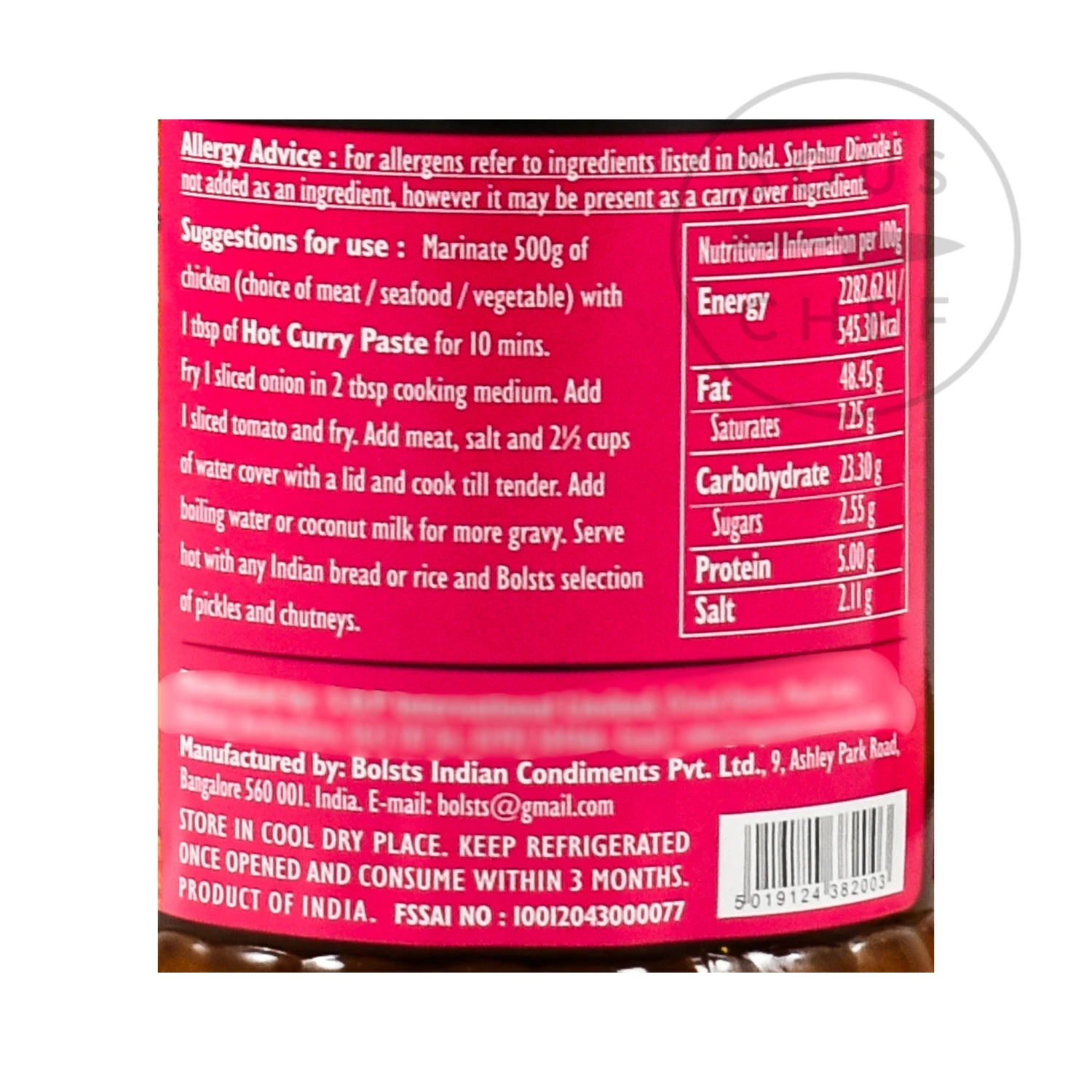 Bolst's Curry Paste Hot 280g Ingredients 4 Bolst's Curry Paste Hot 280g Ingredients