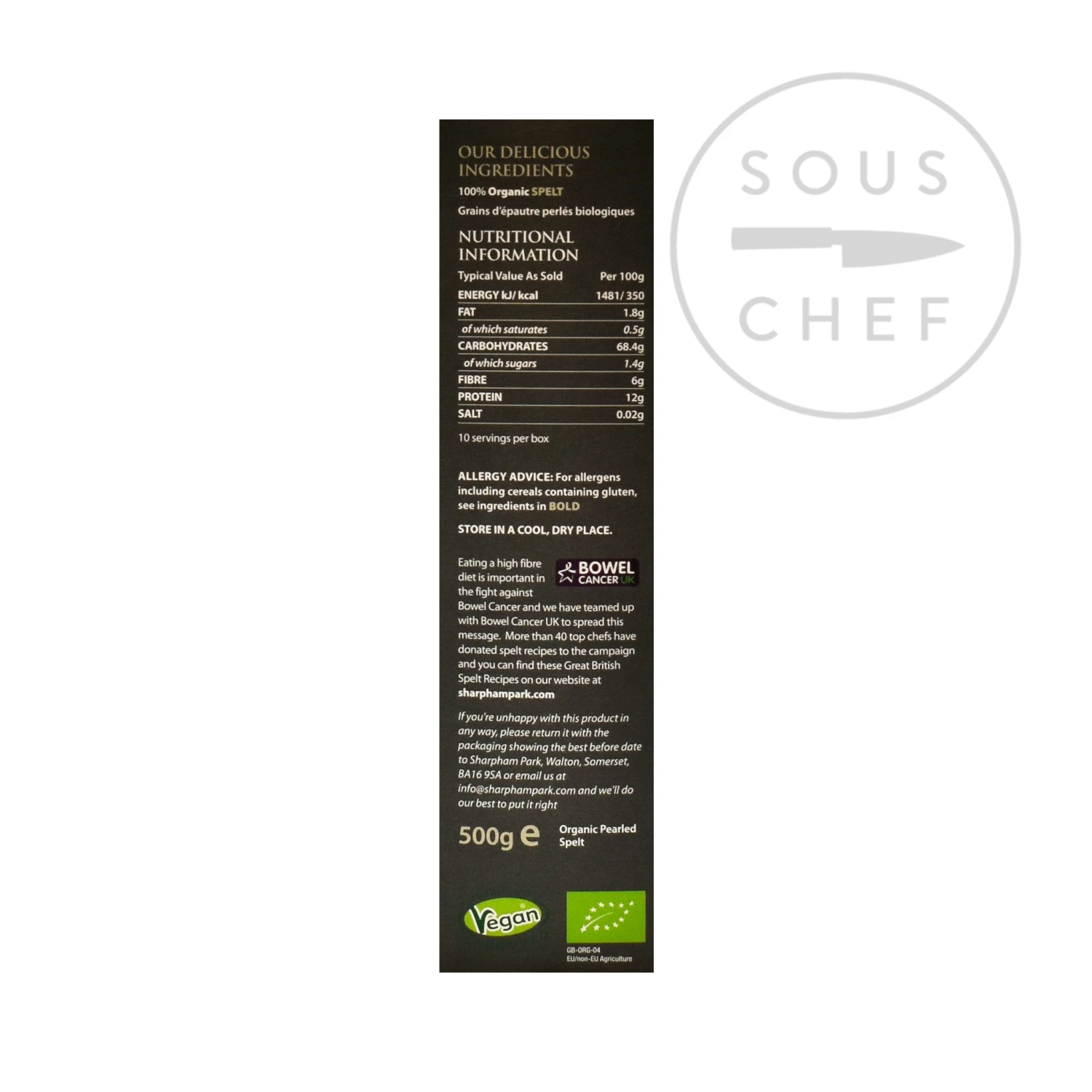 Sharpham Park Organic Pearled Spelt 500g Ingredients 4 Sharpham Park Organic Pearled Spelt 500g Ingredients