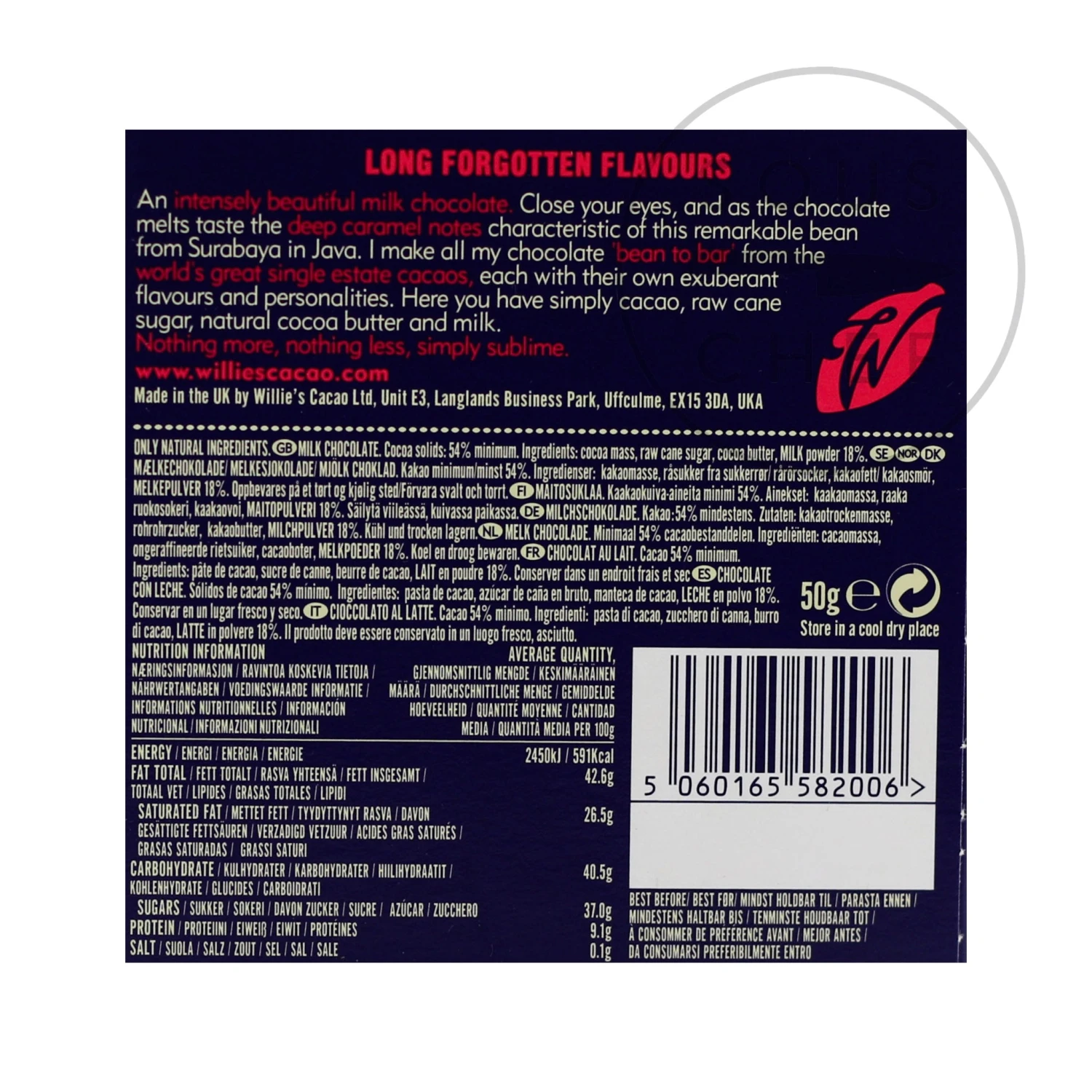 Willie's Cacao Milk Of The Stars 54% Milk Chocolate 50g Ingredients 4 Willie's Cacao Milk Of The Stars 54% Milk Chocolate 50g Ingredients