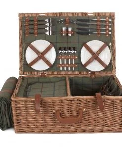 Willow Direct Tweed Picnic Hamper For 4 Green