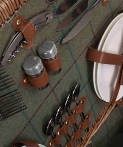 Willow Direct Tweed Picnic Hamper For 4 Green