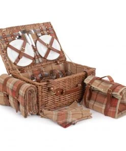 Willow Direct Tartan Picnic Hamper For 4 Autumn Red
