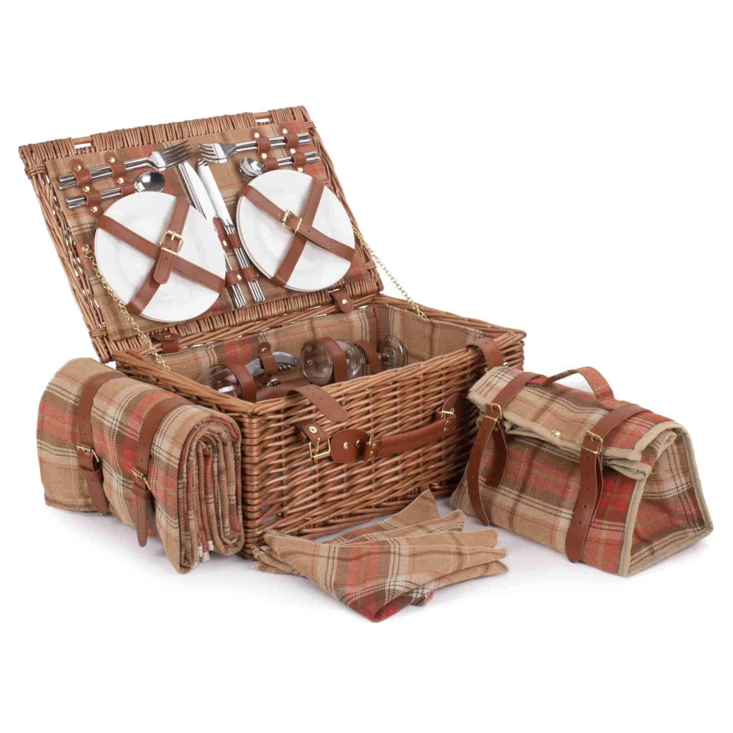 Willow Direct Tartan Picnic Hamper For 4 Autumn Red 4 Willow Direct Tartan Picnic Hamper For 4 Autumn Red