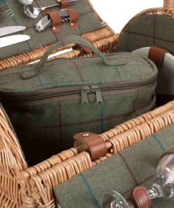 Willow Direct Tweed Oval Picnic Hamper For 2 Green