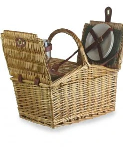 Willow Direct Tweed Double Lidded Picnic Hamper For 2 Green Tableware