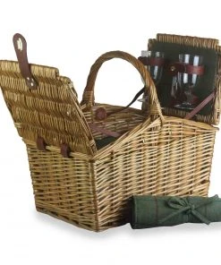Willow Direct Tweed Double Lidded Picnic Hamper For 2 Green Tableware
