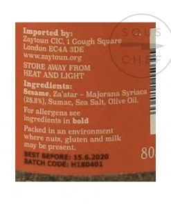 Zaytoun Palestinian Za'atar 80g Ingredients