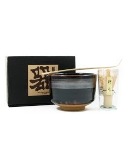 Kiji Stoneware & Ceramics Black Glaze Matcha Bowl Set Tableware