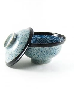 Kiji Stoneware & Ceramics Blue Wave Covered Bowl