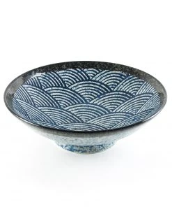 Kiji Stoneware & Ceramics Blue Wave Large Shallow Bowl