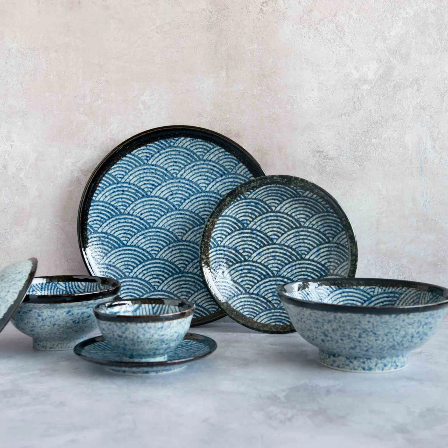 Kiji Stoneware & Ceramics Blue Wave Ramen Bowl Tableware 6 Kiji Stoneware & Ceramics Blue Wave Ramen Bowl Tableware