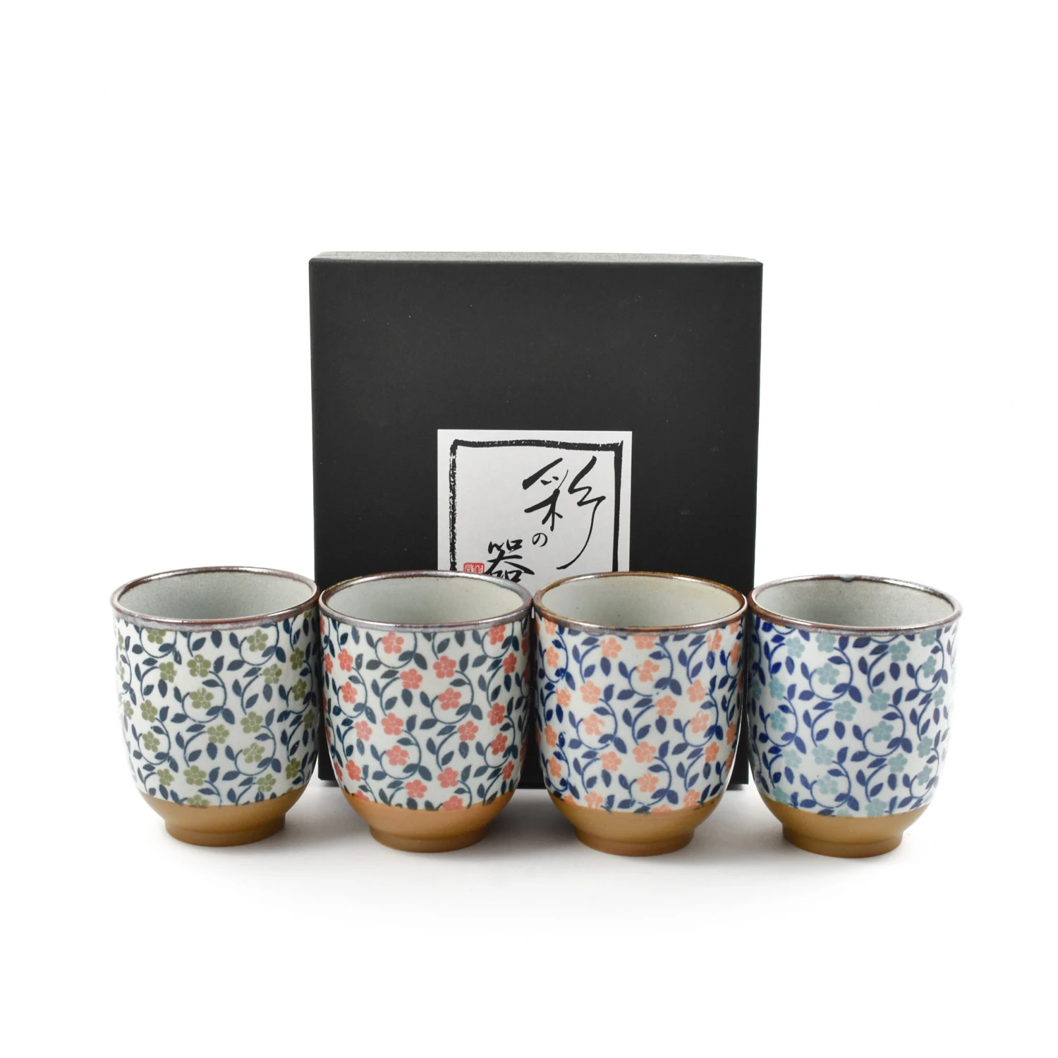 Kiji Stoneware & Ceramics Colourful Japanese Flower Tea Cup Set 3 Kiji Stoneware & Ceramics Colourful Japanese Flower Tea Cup Set