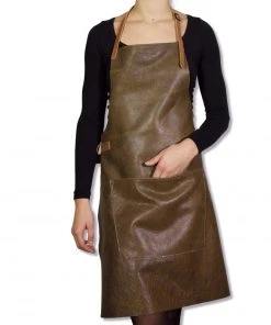 Dutchdeluxes Leather BBQ Apron In Vintage Brown