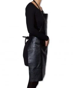 Dutchdeluxes Leather Zipper Apron In Classic Black