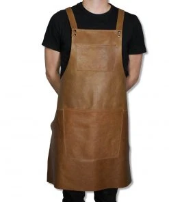 Cookware Dutchdeluxes Leather Suspender Apron In Vintage Camel