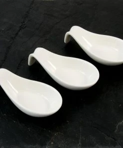 Kiji Stoneware & Ceramics White Drop Handle Canape Dish X 12
