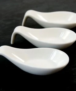 Kiji Stoneware & Ceramics White Drop Handle Canape Dish X 12